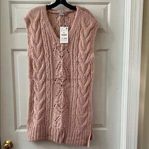 Zara Pink Cable Knit Sleeveless Sweater Vest